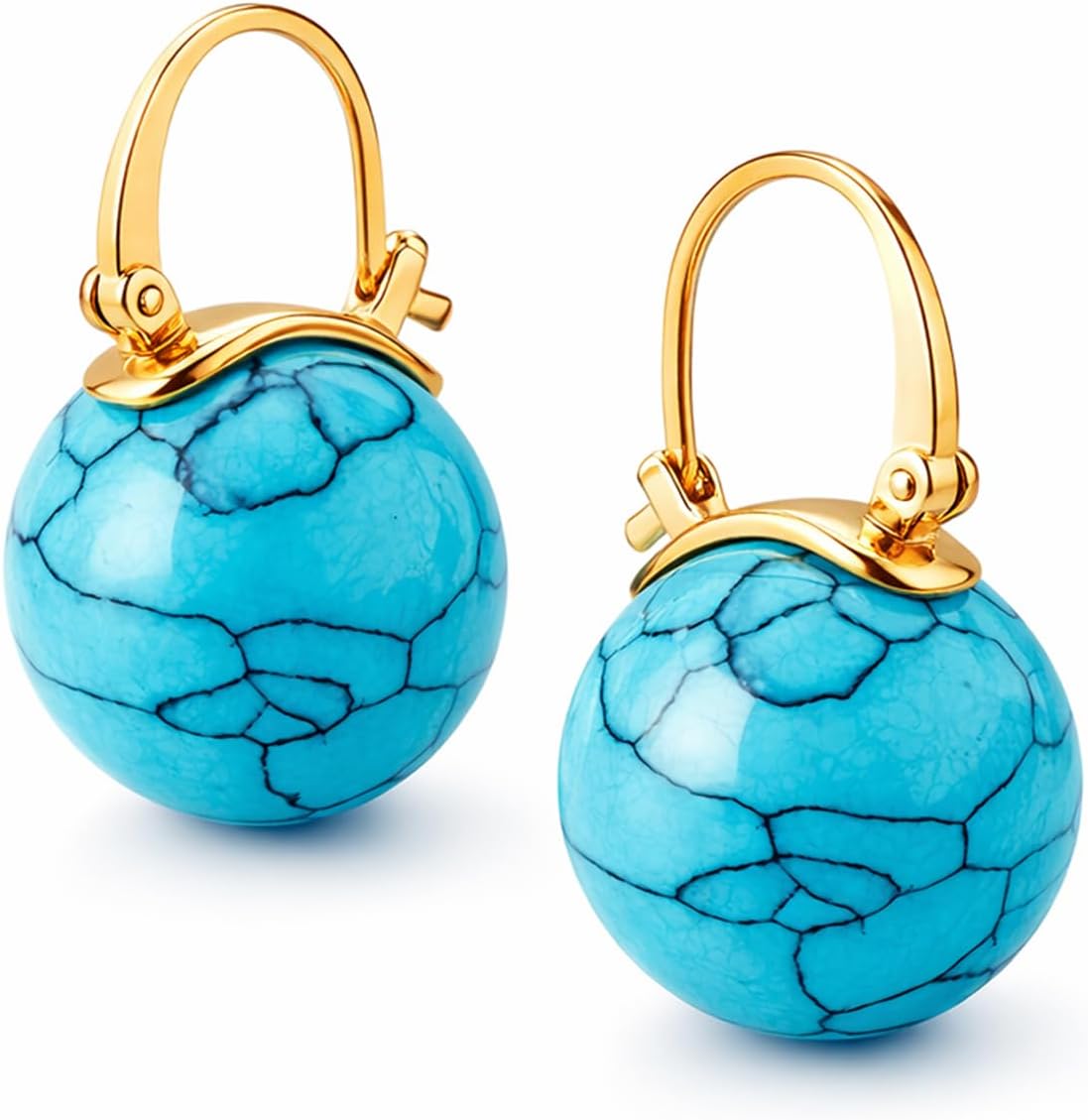 Birthday Gift for Women Natural Turquoise Huggie Hoop Earrings 14k Real Gold Plated Hypoallergenic Waterproof Western Country Jewelry