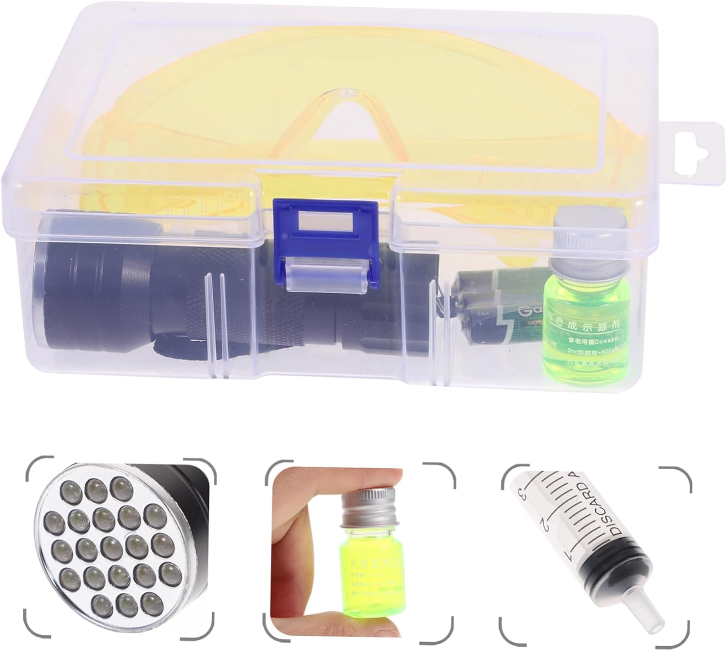 1 Set Car Air Conditioner Leak Detector Kit Portable Leak Test Flashlight for Automotive Household Refrigeration Use Durable UV Detection Tools with Storage Box