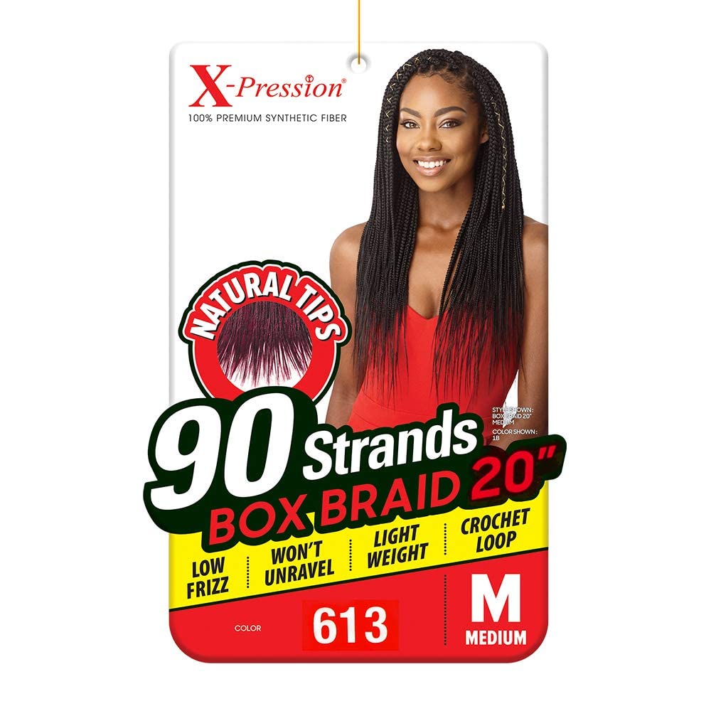 Outre Braids Outre Synthetic Hair Crochet Braids X-Pression Braid Natural Tips Medium Box Braid 20'' (3-PACK, 1)