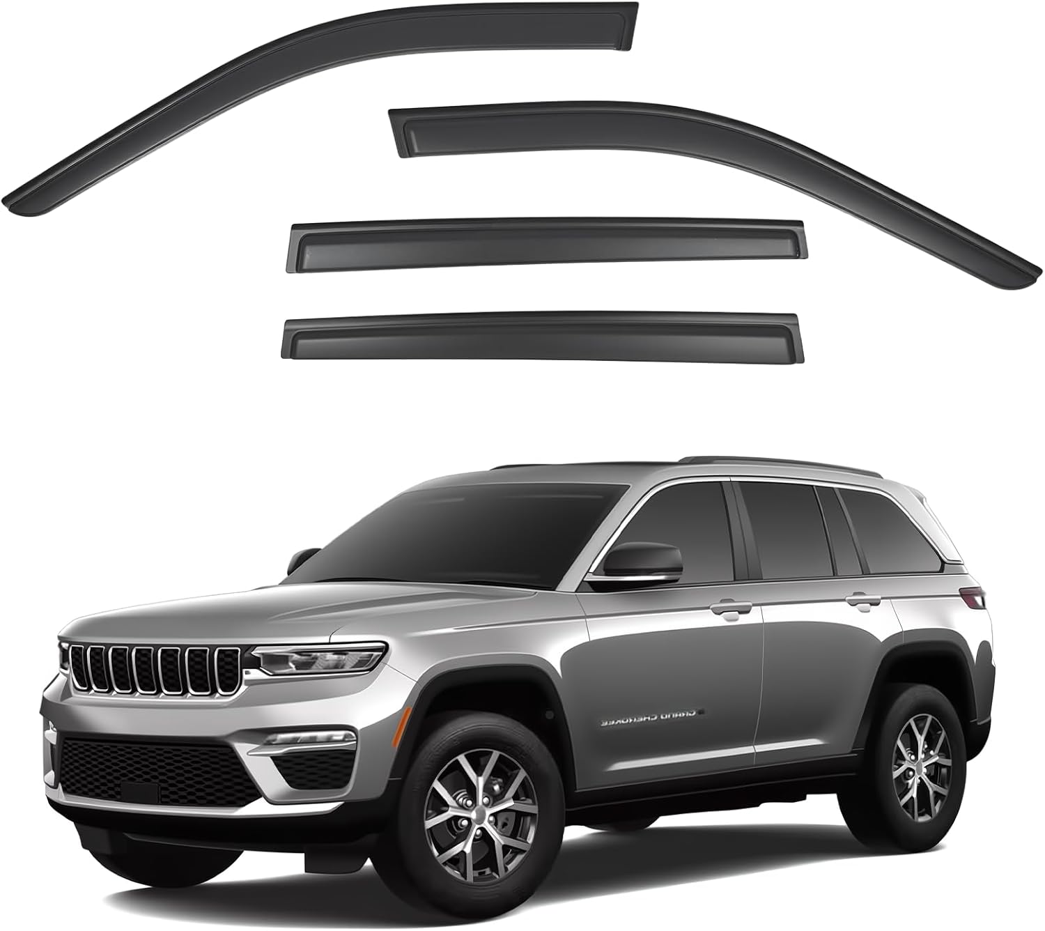Window Visors Rain Guards fits 2022-2026 Jeep Grand Cherokee 2-Row, Out-Channel Window Wind Deflectors Vent Shades Accessories, Dark Smoke 4 Pcs, 2023 2024 2025