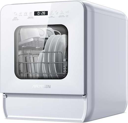 AIRMSEN Tischgeschirrspüler Mini Geschirrspüler mit wassertank klarspüler spülmaschine mit 9 Programme 37 * 50cm Ultra-Schmal & Tief, 1-24H Timer,…