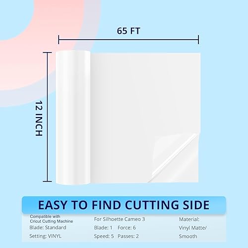 Miniatura 3 de HTVRONT Vinilo permanente blanco – Vinilo adhesivo permanente mate de 12 pulgadas x 65 pies, compatible con máquina de corte Cricut, Silhouette