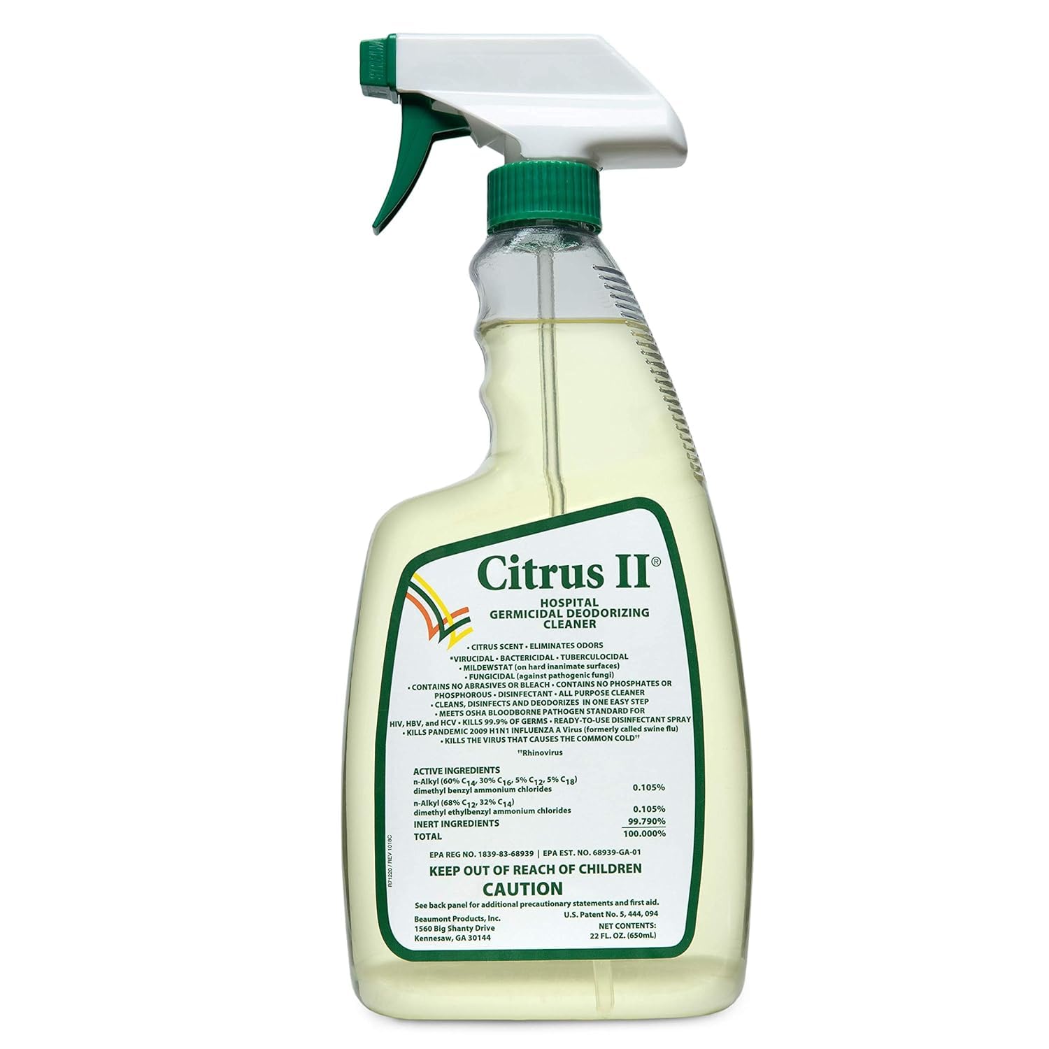 Citrus II Hospital Germicidal Deodorizing Cleaner - Fresh Citrus Scent - Disinfecting Spray - for Home Hospital and