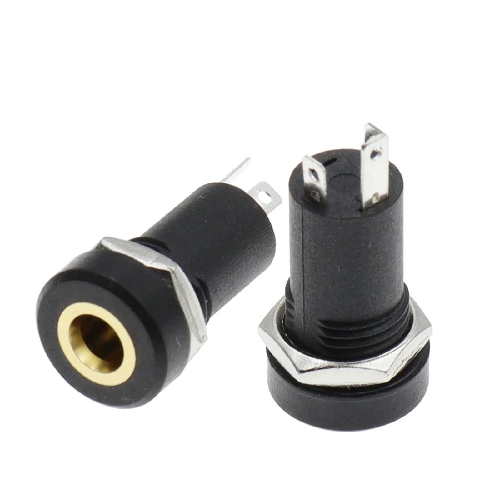 PJ392A Lot de 10 prises jack audio 3,5 mm à 3 pôles Noir Stéréo Montage sur panneau Doré avec écrous PJ-392A