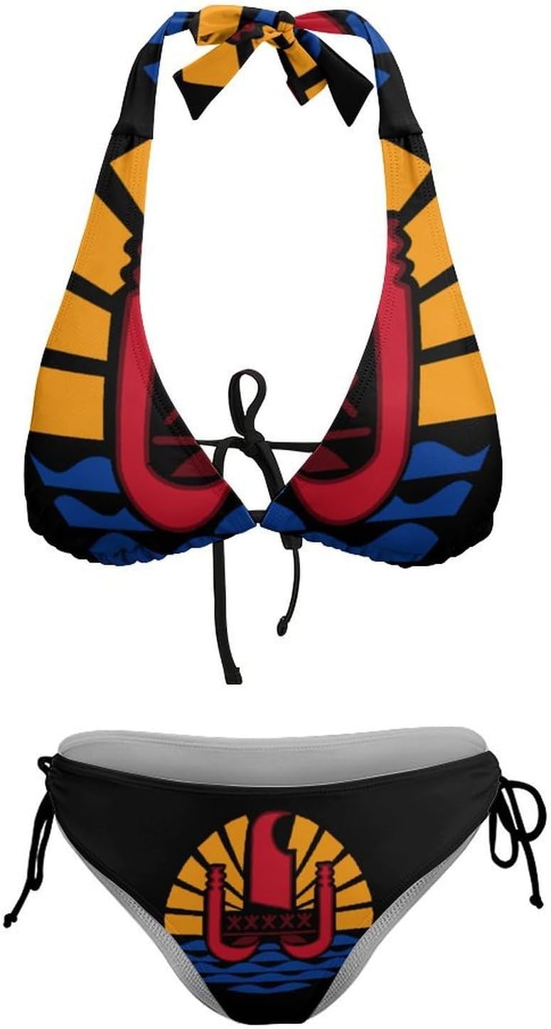Coat of Arms of French Polynesia Novelty Women's 2 Piece String Bikini Set Swimsuits Bathing Suit Swimwear
