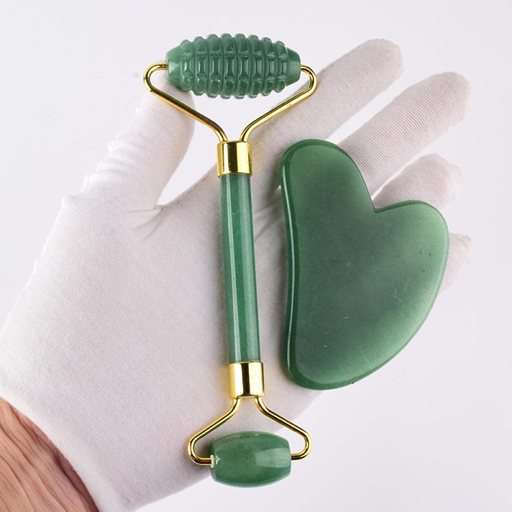 Jade Face Soins Tool Tooooth Rouleaux faciaux du visage et Cap de silicone GUA SHA Set-2 ensembles PCS