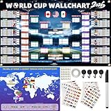 World Soccer Cup Schedule Poster Set 2026, 40”x 23.6" Extra Large Polyester Match Tracker, Waterproof Wrinkle-Resistant Reusable Anti-tear Wall Chart Sports Fans Gift with Knockout Bracket, Group Stage Tracker, Includes 48 Team Flag Stickers, Marker, Mounting Hook