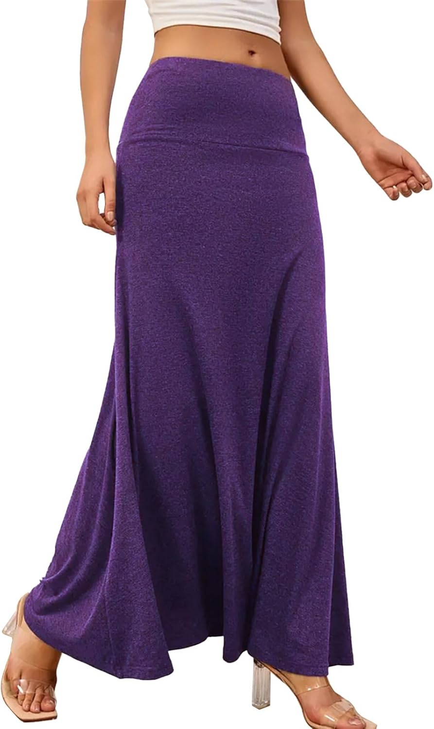 SEAFORM Women's Casual Mid Long Skirts Stretchy Ultra-Soft Flowy Maxi Formal Skirts High Waist Lounge Skirts for Women
