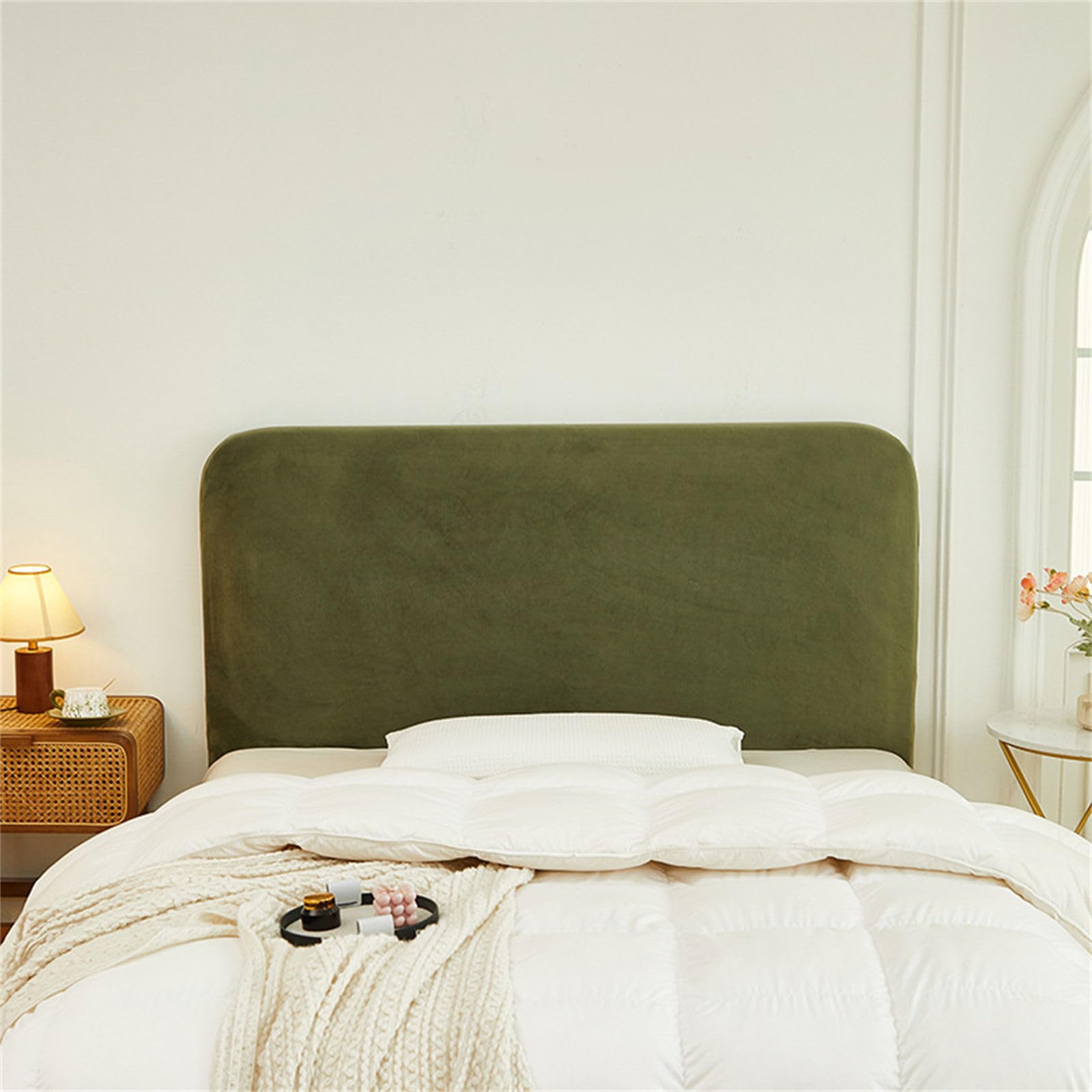 Chickwin Funda Terciopelo de Cabecero de Cama, Color Sólido Funda para Cabecero de Cama Funda Cabecero Cama 90 105 135 150 180, Cubierta Cabecero Cama Elástica Ajustable (150cm,Fruta Verde)