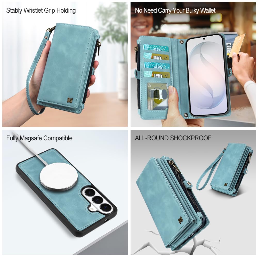 Custodia a portafoglio magnetica per Samsung Galaxy S26 Plus, blu | Custodia a libro 2 in 1 in pelle PU staccabile, porta carte di credito con blocco RFID, tasca con cerniera