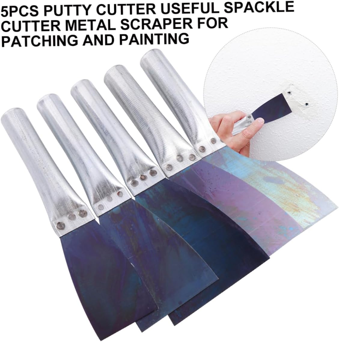 5 Piece Steel Putty Knife Set with Five Sizes for Paint Scraping | Ergonomic Shape, Removes Solid Stains and Works on Glass Tiles, Five Different Sizes, Useful Tools Set