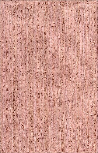 Image of Unique Loom Braided Jute Collection Area Rug - Dhaka (5' 1 inch x 8' Rectangle, Light Pink)