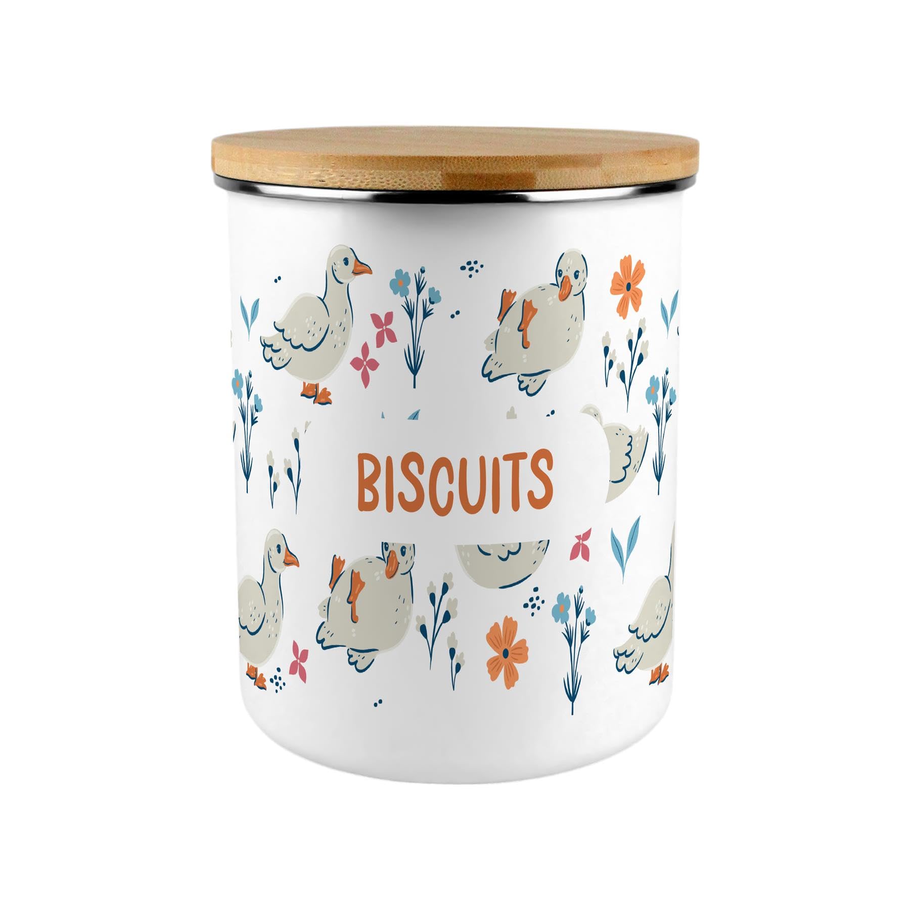 Floral Ducks Biscuit Storage Canister - Pretty 2.7L Extra-Large Enamel Home & Kitchen Organisation Container