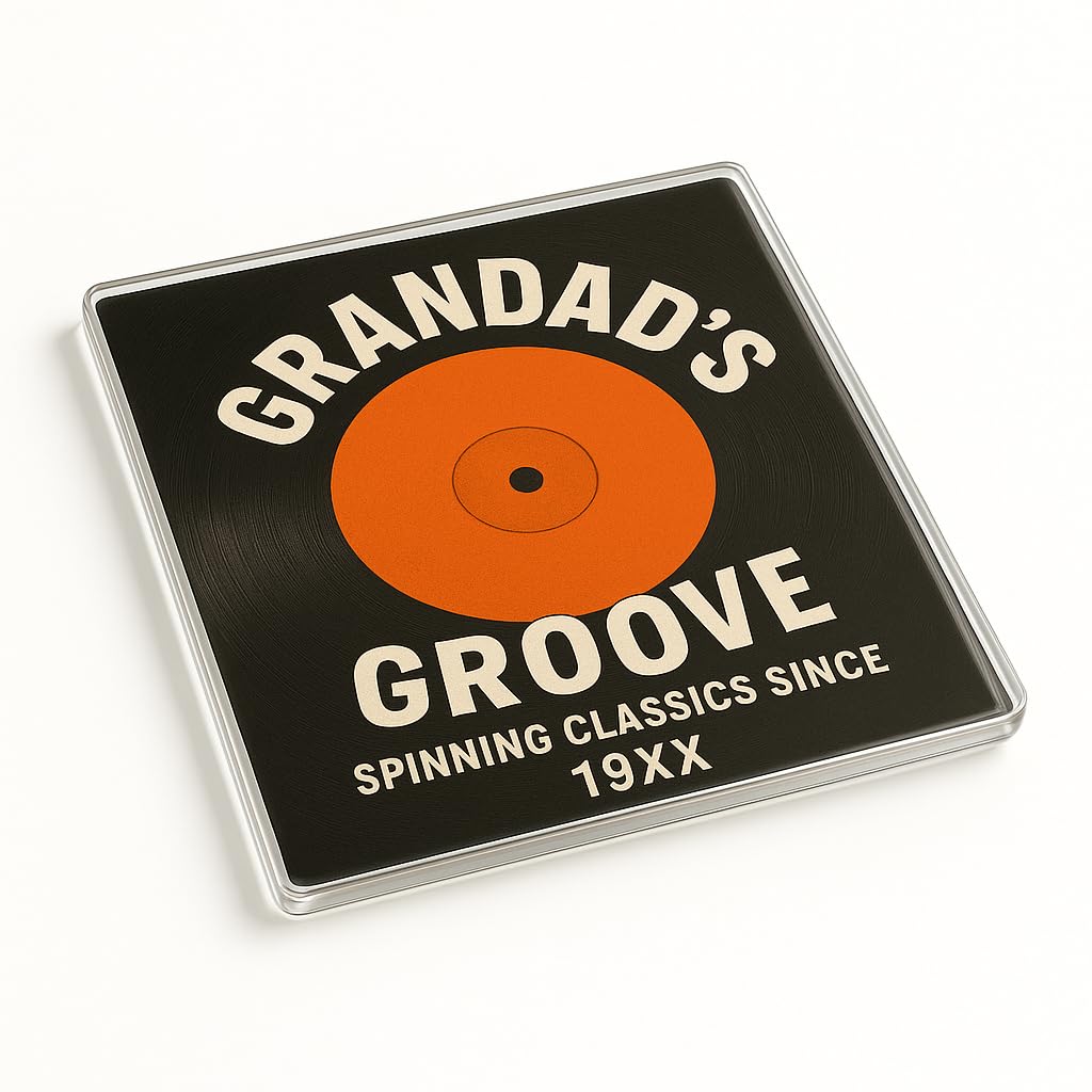 The Plum Penguin Groove Nostalgia Nostalgic Acrylic Coaster Gift For Grandad's Birthday - Funny Vinyl Record Design Present For Christmas Or Father's Day