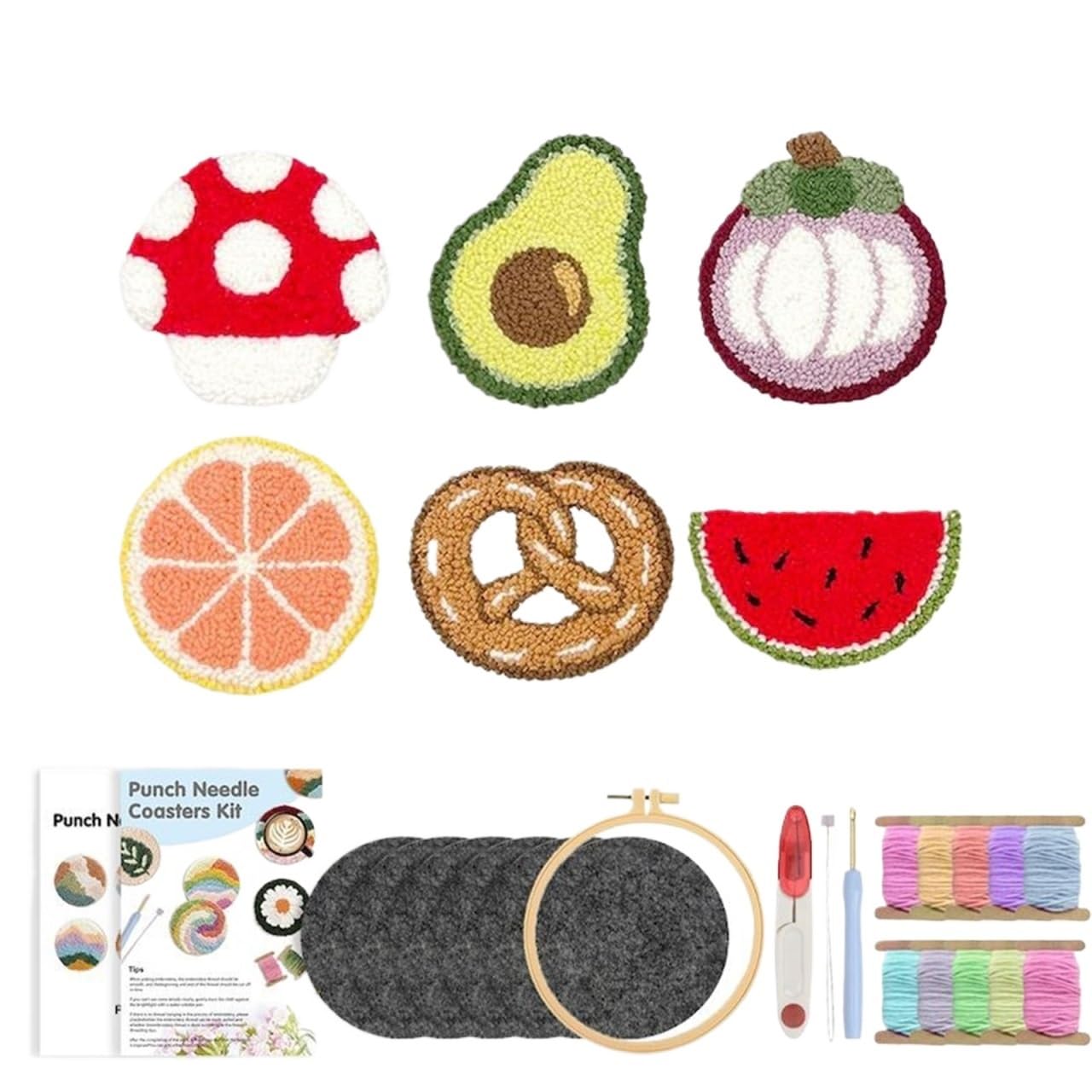 1set Punch Needle Coaster Set For Embroidery DIY Tufted Material Craft Art For Adult for DIY(Color4)