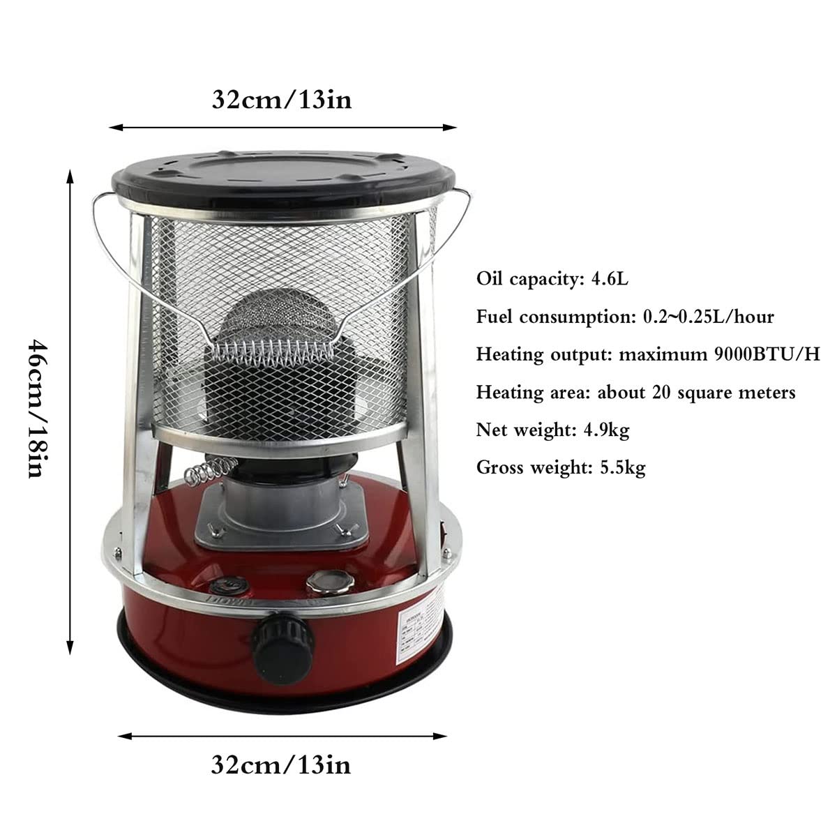 4.6L/6L tragbare Heizung Konvektions-Kerosinkocher für Notheizungen im Innen- und Außenbereich Glasstrahler 0,25 l/h für Eisangeln, Zelt, Weihnachtsfeier (Rot (4.6l 6 Wicks))