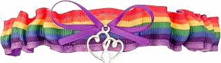Purple Rainbow Wedding Toss Demi Bridal Garter - Double Heart Charm