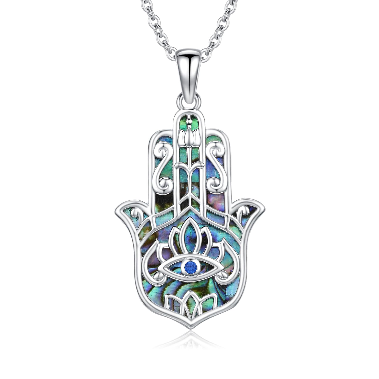 Łańcuszek na szyję Fatimy, srebro wysokiej próby 925, zawieszka na rękę Fatimy ze złym okiem, wysadzana cyrkonią i muszlą Abalone, amulet ochronny dla matek, żon i babć.