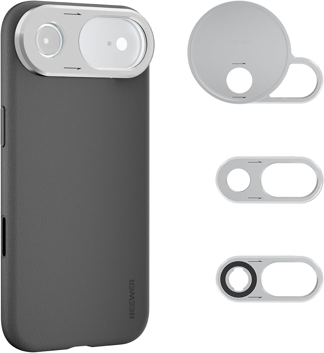 NEEWER Phone Case for Air Only, Modular Protective TPU/PC Phone Cover with 67mm Filter Ring, 17mm Lens Backplate, T Mount Lens Adapter Compatible with Moment MagSafe iPhone Air, PA162 (Black + Silver)