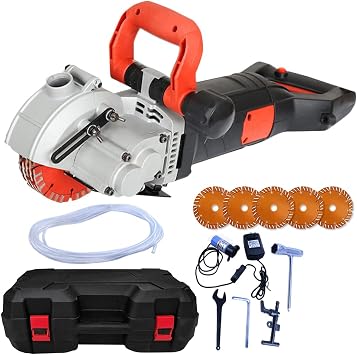 Wall Groove Cutting Machine +Carry Box 110V 4800W,With 5 PCS Saw Blades Wall Slotting Machine Electric Wall Chaser for Brick Granite Marble Concrete 42MM Cutting Width/41MM Cutting Depth