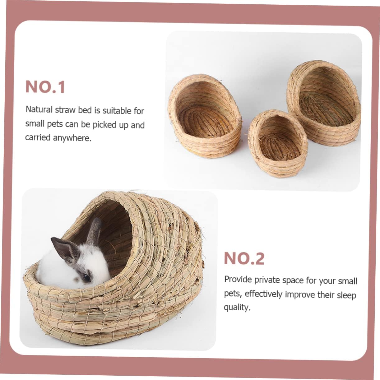 Straw Pet Nest Hamster Hideaway Rabbit House Small Animal Bedding Woven Nest for Small Pets Hand-Woven Bed for Rabbits Hamsters