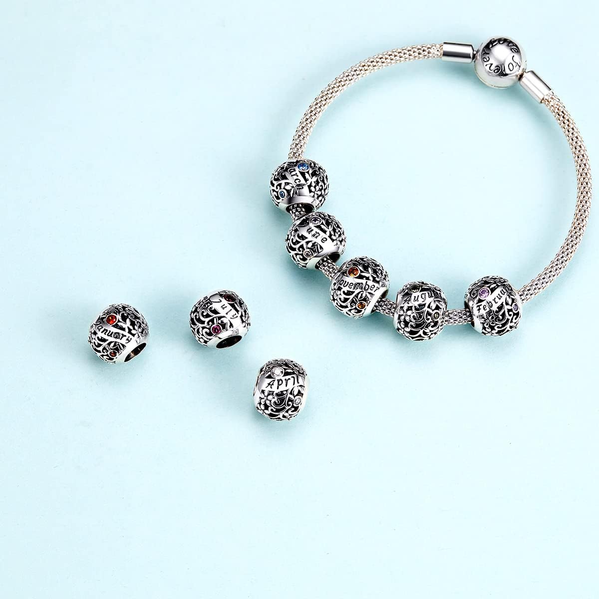 January 925 Sterling Silver Original Birthstone Charms fit Pandora Bracelets Necklace Perfect Jewelry Birthday Loved Beads Gift for Women Girls Mom Daughter - Image 7