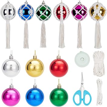 6 Set DIY Macrame Christmas Ball Macrame Christmas Ornaments Macrame Kits for Adults Beginners Macrame Supplies for Christmas DIY Crafts Cotton Cord Hanging Ornaments