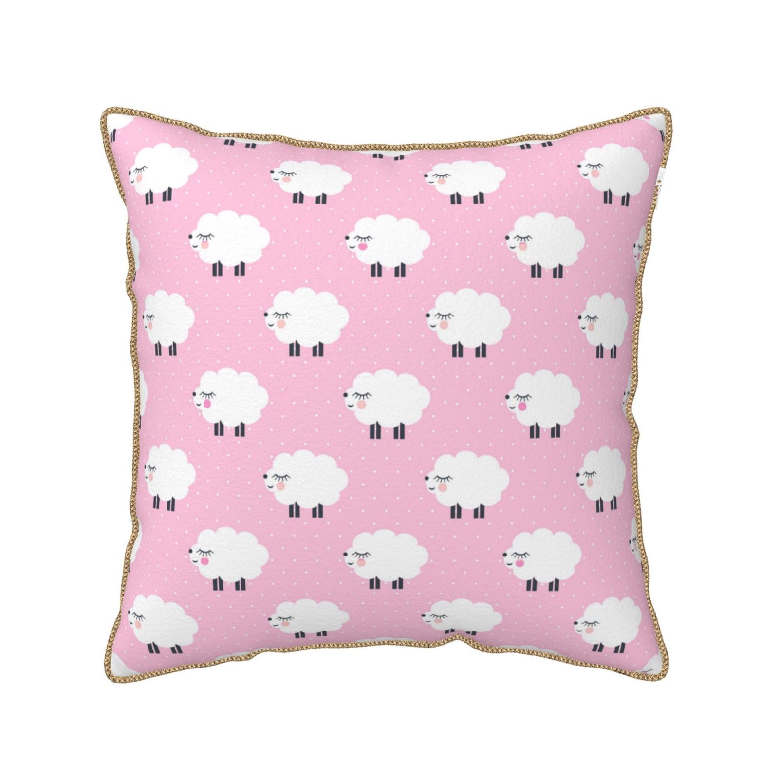 Housse de coussin velours rose motif mouton pour décoration de lit ou canapé