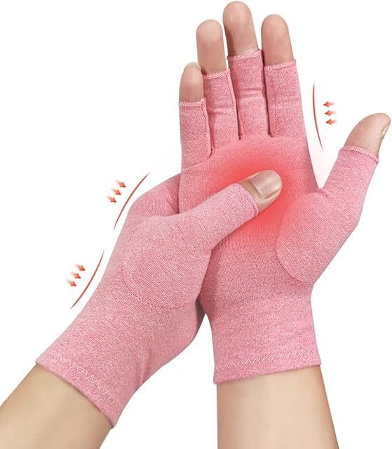 1 Pairs Arthritis Gloves Fingerless Compression Gloves Non-slip for Women Men Relieve Symptoms Rheumatoid Osteoarthritis Raynauds Disease Breathable Comfortable Fit Machine Washable (Pink (1 Pair), S)