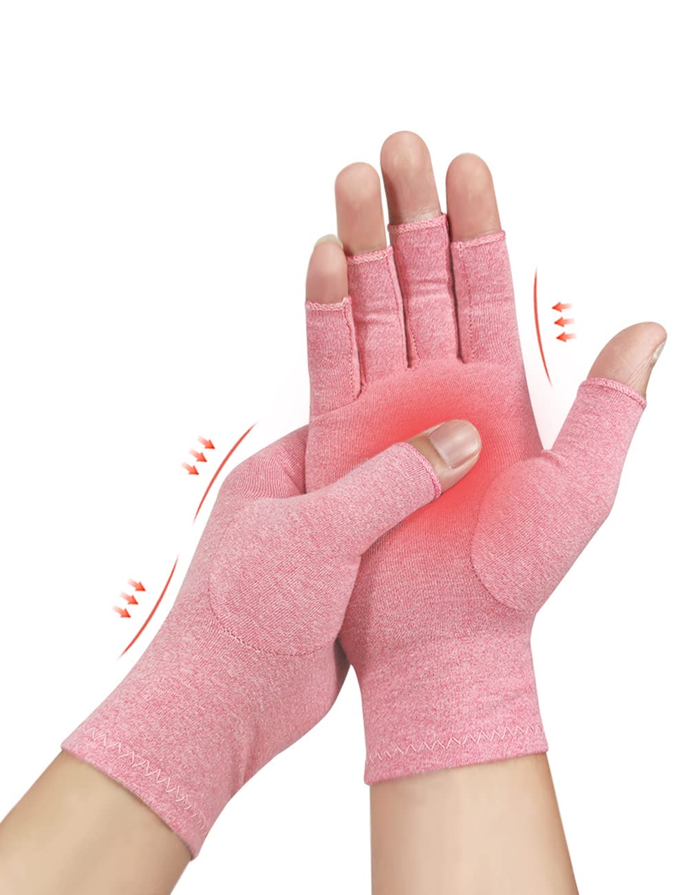 Donfri 1 Pair Arthritis Gloves Fingerless Compression Gloves for Women Men Relieve Symptoms Rheumatoid Osteoarthritis Raynauds Disease Breathable Comfortable Machine Washable (Pink