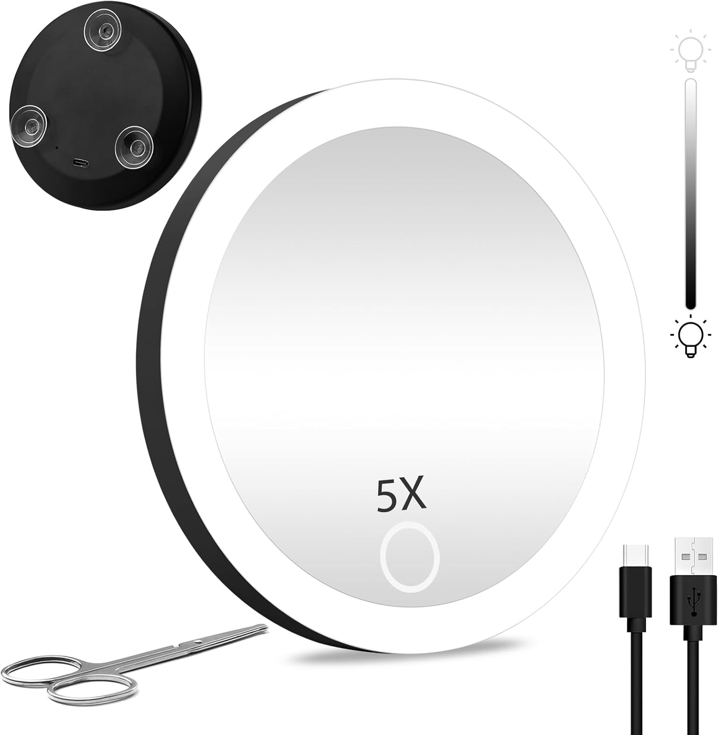 5X Compact Magnifying Mirror with Lights, 5X Magnifying Mirror Rechargeable LED