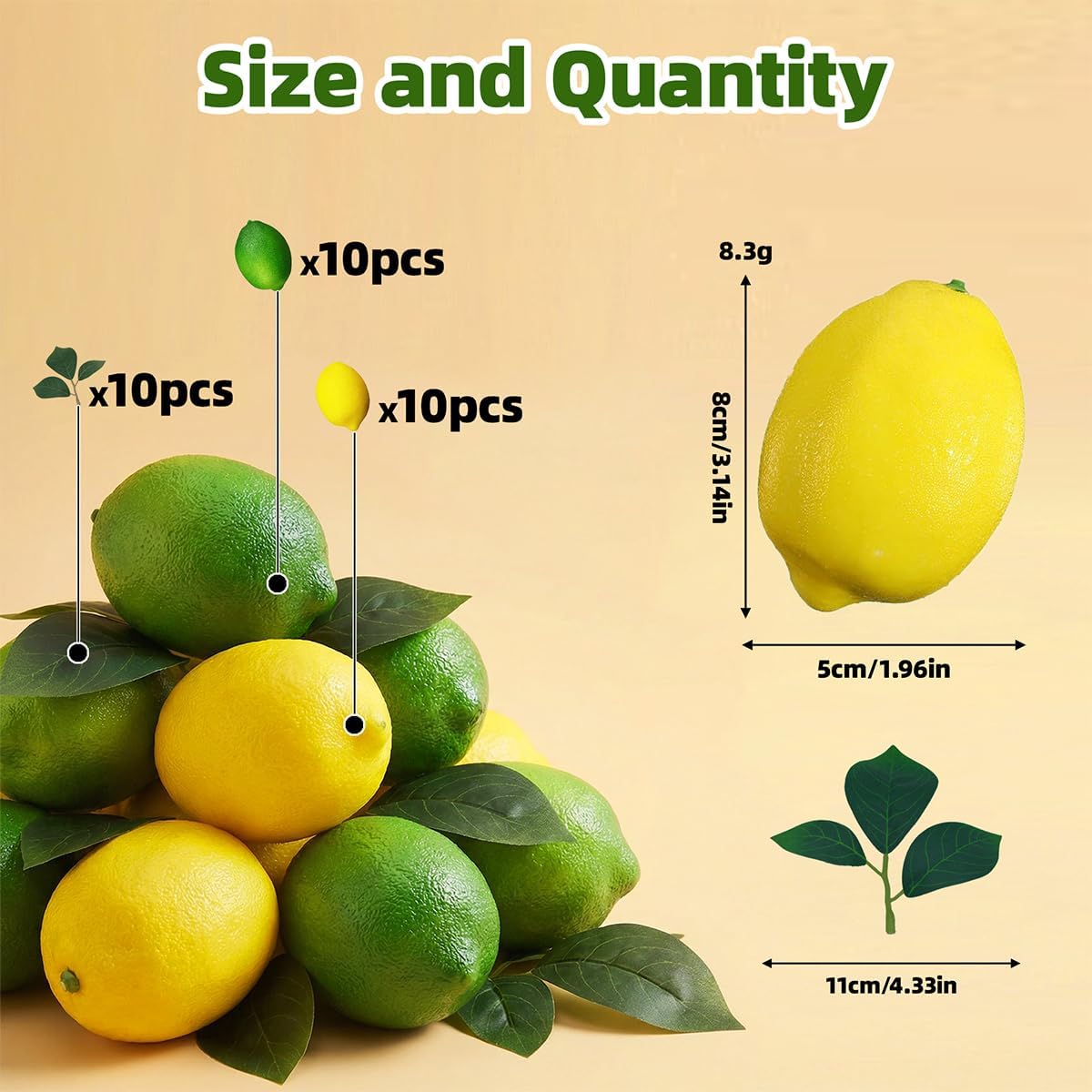 20 Pcs Mixed Fake Lemons Fake Limes with 10 Leaves Artificial Fruit Decor Limones Plastic Fruit Artificial Food for Display Lemon Decorations for Kitchen Yellow Party Decorations(10Yellow 10 Green)