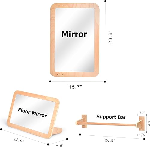 Miniatura 5 de Montessori Baby Espejo de seguridad inastillable 2 en 1 con barra de dominadas, montaje en pared infantil y juego en el suelo para el tiempo boca