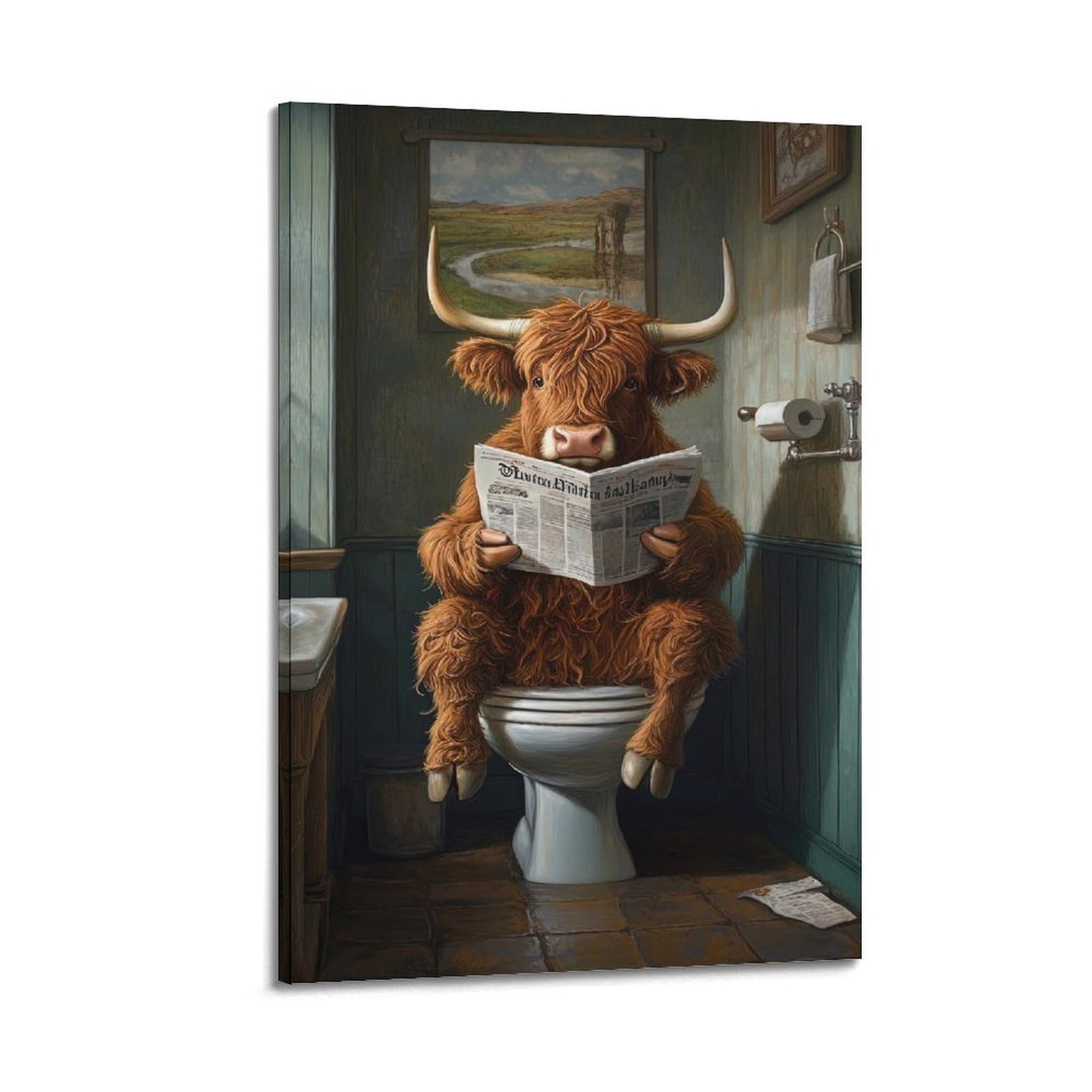 ESTE Highland Cow Toilette Artwork Poster Decorative Painting Canvas Modern Art Picture 24x36inch(60x90cm)