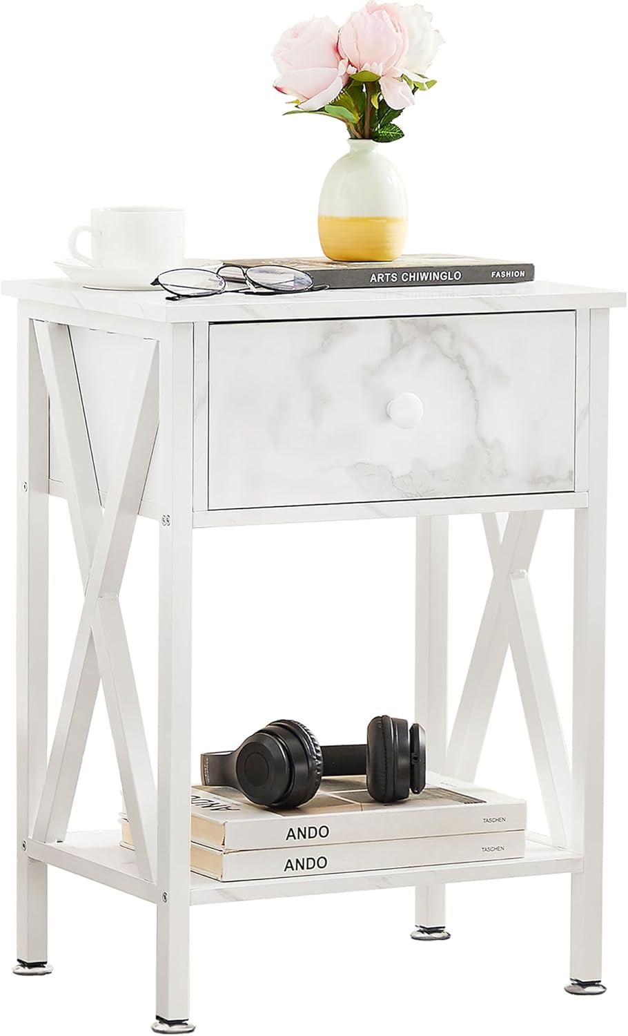 VECELO Modern Side End Table, Nightstand Storage Shelf with