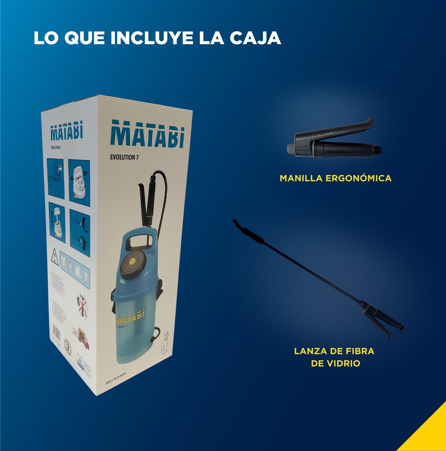 Matabi Evolution 7 - Pulverizador Plantas 5L - Lanza de Fibra de Vidrio | Sulfatadora Manual Previa Presión con Manguera de 1,3m - Tapa con Dosificador Integrado - Fumigadora para Huerto y Jardín