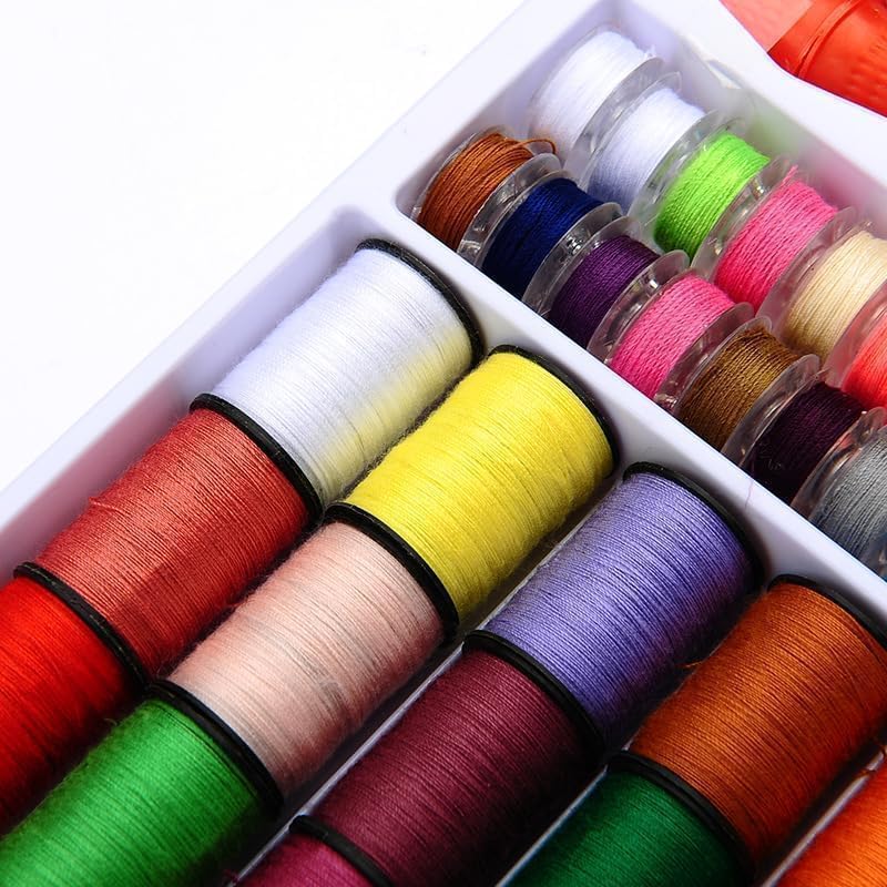 Image of Sewing Kit for Hand Sewing Machine with 100 Basic Sewing Accessories, 64 Spools of Thread Mini Sewing kit for Sewing Machines, Beginners, Emergency, Family to Mend Repair(RED)