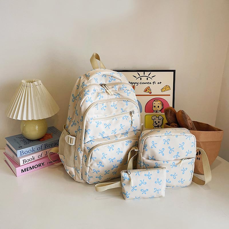 Bow Backpack 3Pcs Set Coquette Nylon Backpack Cute College Laptop Rucksack for Women Fashion Travel Daypack4