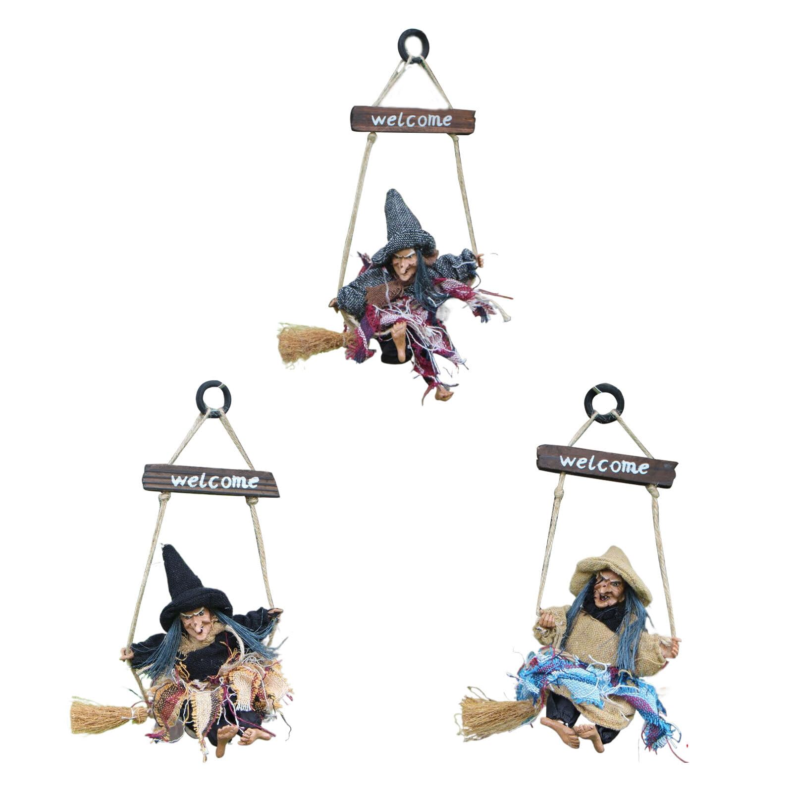 Poupées de sorcière réalistes Halloween avec visages expressifs et vêtements en tissu, lot de 3