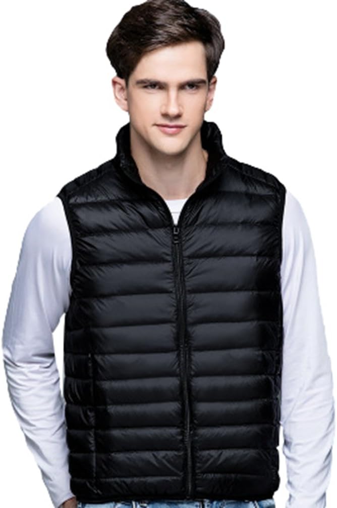 Jitong Lightweight Down Vest for Mens Packable Quilted Down Jacket Fashion Stand Collar Jacket Tops