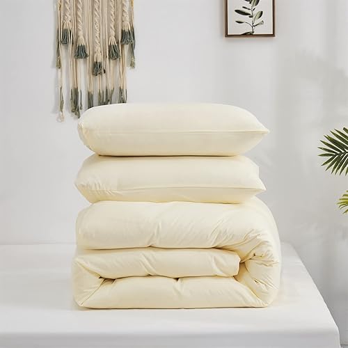 Miniatura 7 de Cottonight - Juego de edredón color marfil tamaño Queen, edredón moderno de algodón suave y transpirable, color blanco crema, para mujeres y hombres