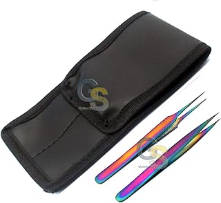 Set of 2 Stainless Steel Multi Titanium Rainbow Color 3d Eyelash Extension Tweezers a Type Straight + Straight Fine Point by G.S Online Store