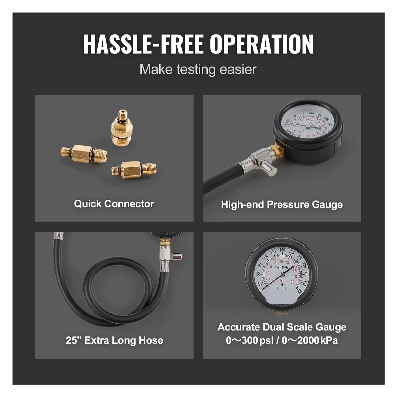 Kit Adaptador for comprobador de compresión, 9 Piezas, Fugas Cilindros Motor automotriz, Escala Dual precisa Herramienta de Prueba