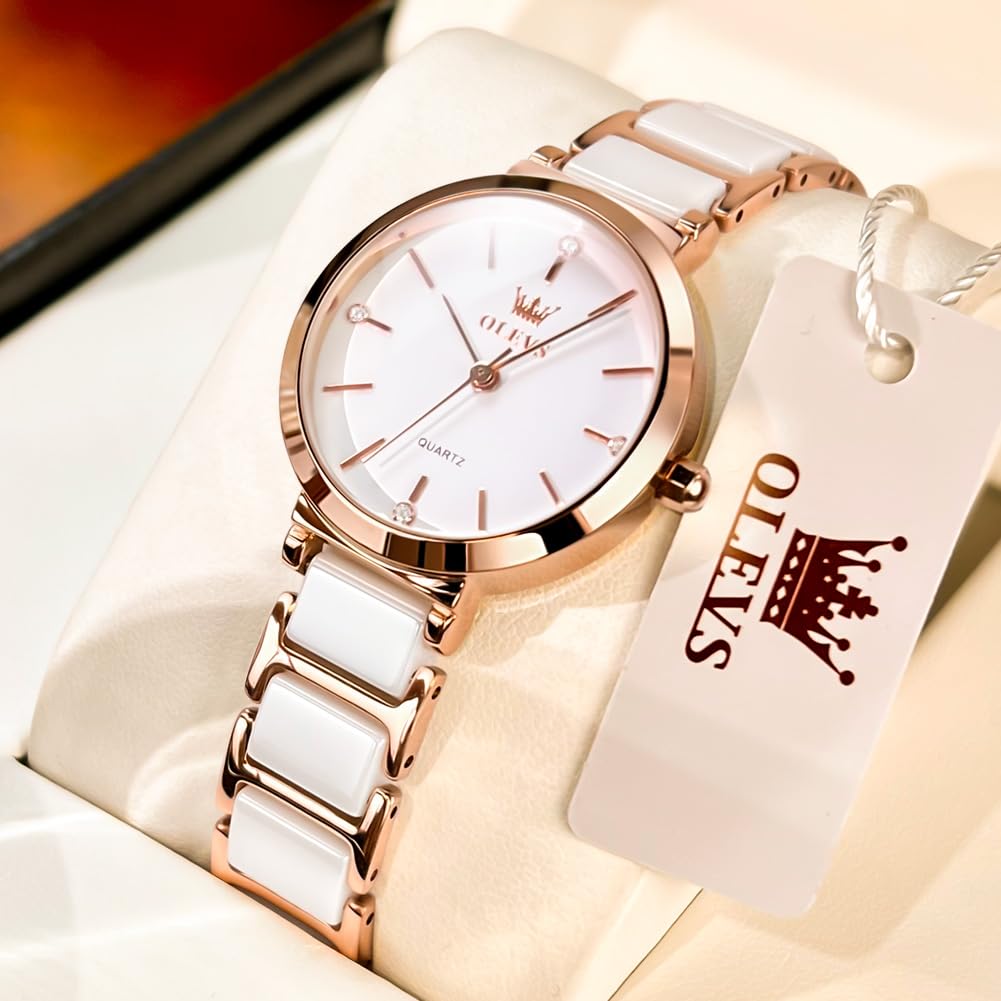 OLEVS Orologi da donna UK impermeabili al quarzo da donna in ceramica cinturino in acciaio inossidabile Montre Femme elegante regalo di compleanno per donne signore ragazze