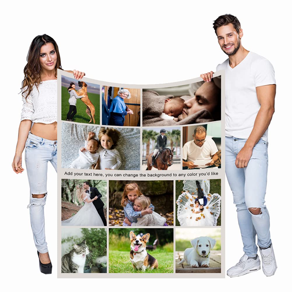 Haisimiery 12 Photos Personalised Photo Fleece Blanket Customized Throw With Picture Birthday Wedding Gift For Adult Baby Pet (, 32”X48” (80X120cm))