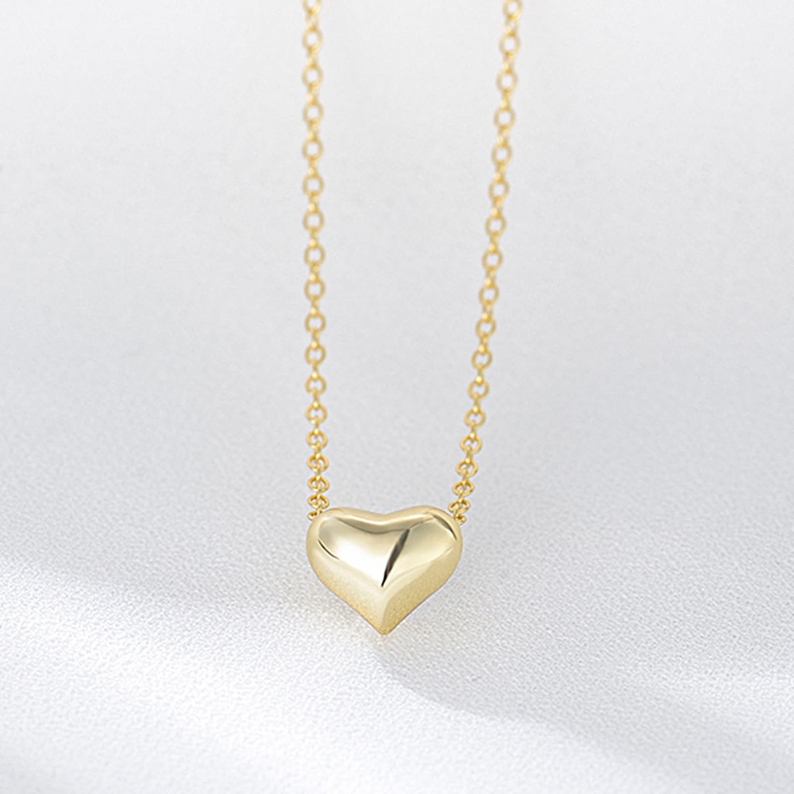 Au375/585/750 Chaîne en or pour femme Pendentif véritable Bijoux pour femme Chaîne en forme de cœur, or jaune 9 K/14 K/18 K, 40 + 5
