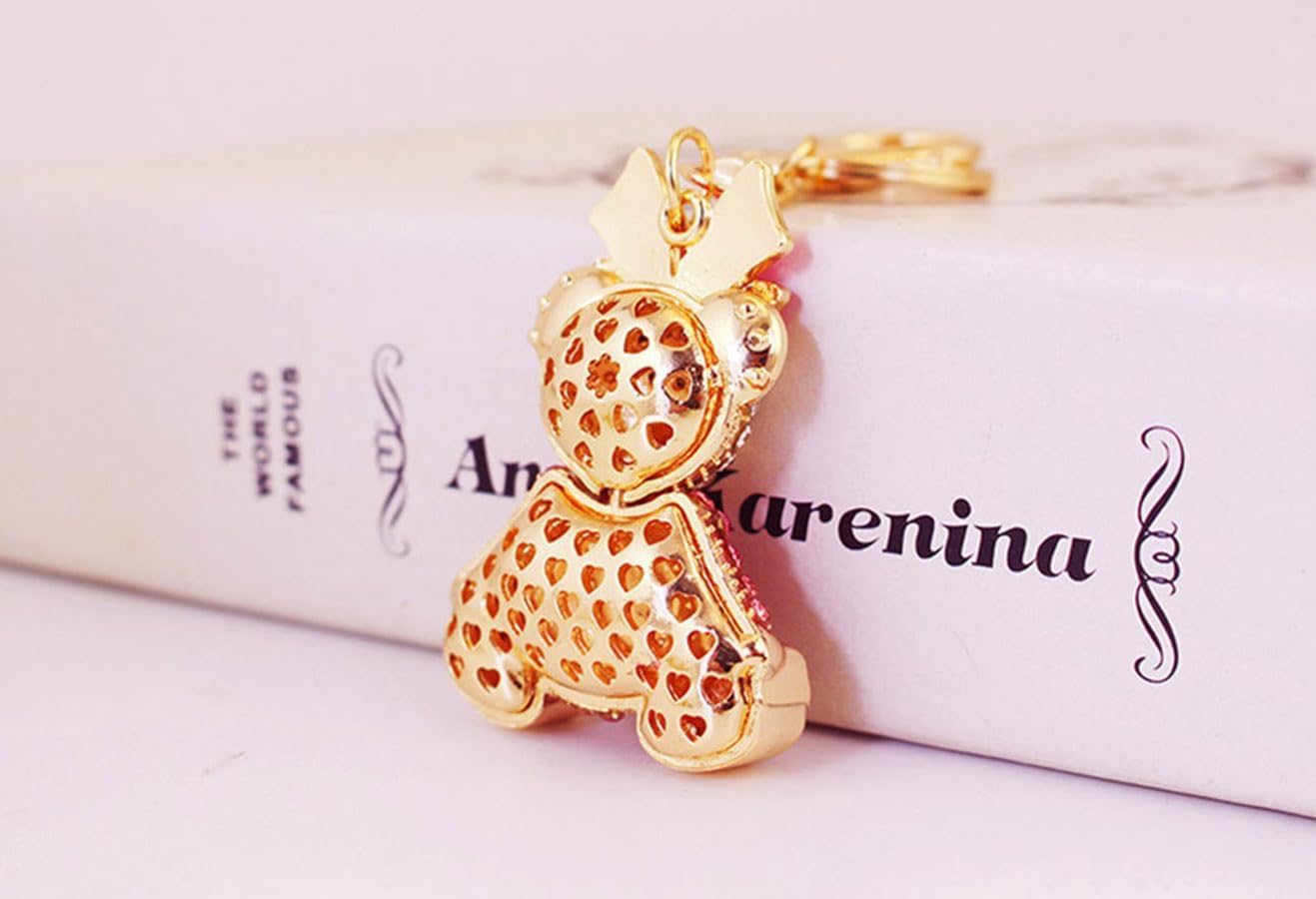 One Pack Cute Bowknot Heart Heart Bear Sitting Position Bear Animal Rhinestone Car Keychain Ring Chain Gift Pack Buckle - Image 7