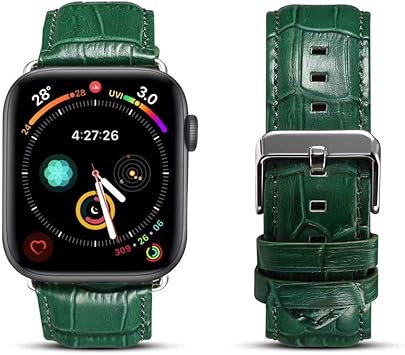 Amazon 42 44 45mm グリーン Apple Watch アップルウォッチ Crocodile Genuine Leather Belt クロコダイル ジェニュイン レザー ベルト 本革 クロコダイルデザイン クロコダイル柄 ワニ柄 高級 美しい 大人 メンズ レディース 男子 女子 男性 女性 おしゃれ ケース
