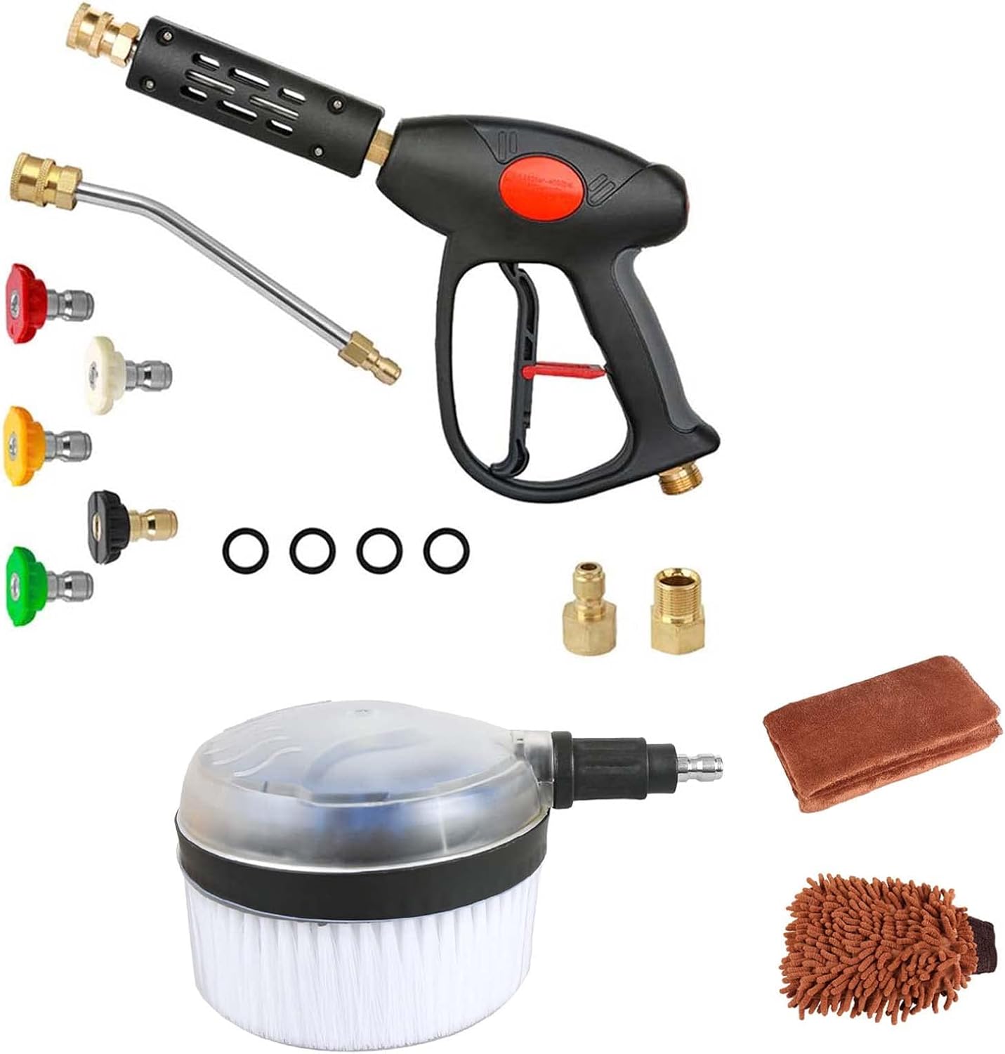 Sooprinse High Pressure Washer Gun 4000 PSI, Deluxe Car Wash Rotary Brush Set with 1/4 Inch Quick Connector