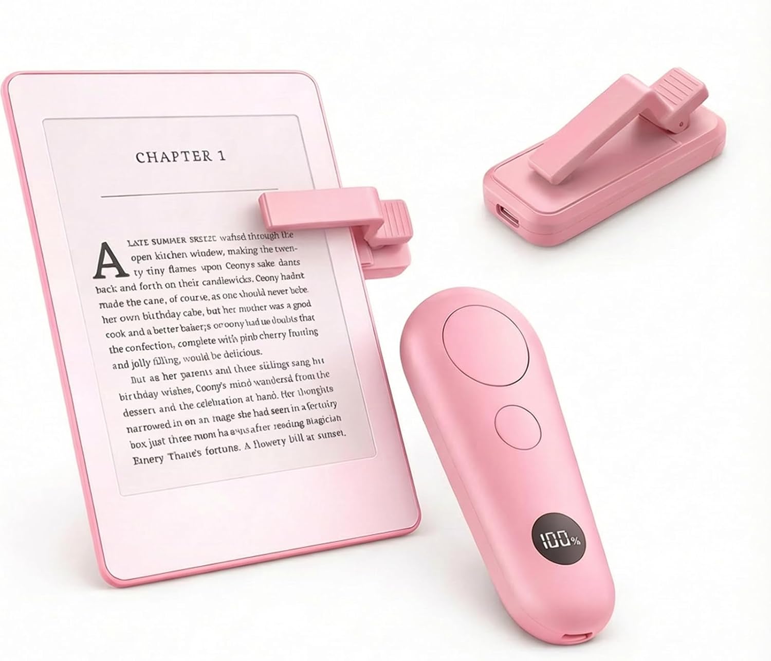 RF Remote Control Page Turner with Upgrade LCD Power Display, Wireless Reading Clicker for Kindle Paperwhite Kobo Oasis iPad, Phone Camera Remote Trigger, 36-Month Warranty (Pink)